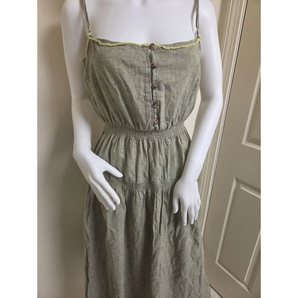 Urban Outfitters Green Linen Cotton Smocked Midi Dress OB1498159 Womens s nwt